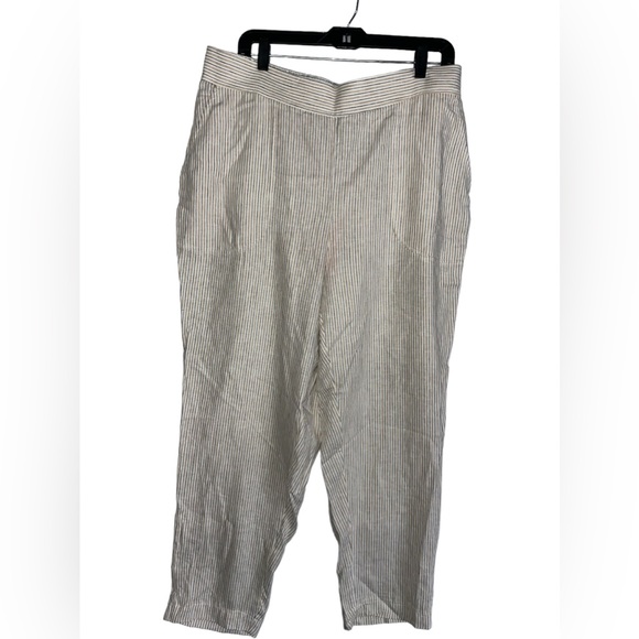 Max Studio Linen Yarn Dye Stripe Pant in Khaki White Black 1X - Picture 1 of 7